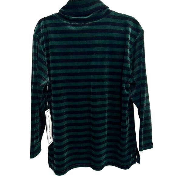 Vintage NWT Sag Harbor Velour Cowl Neck Top M Deadstock Green Black Striped 90s - Picture 10 of 10